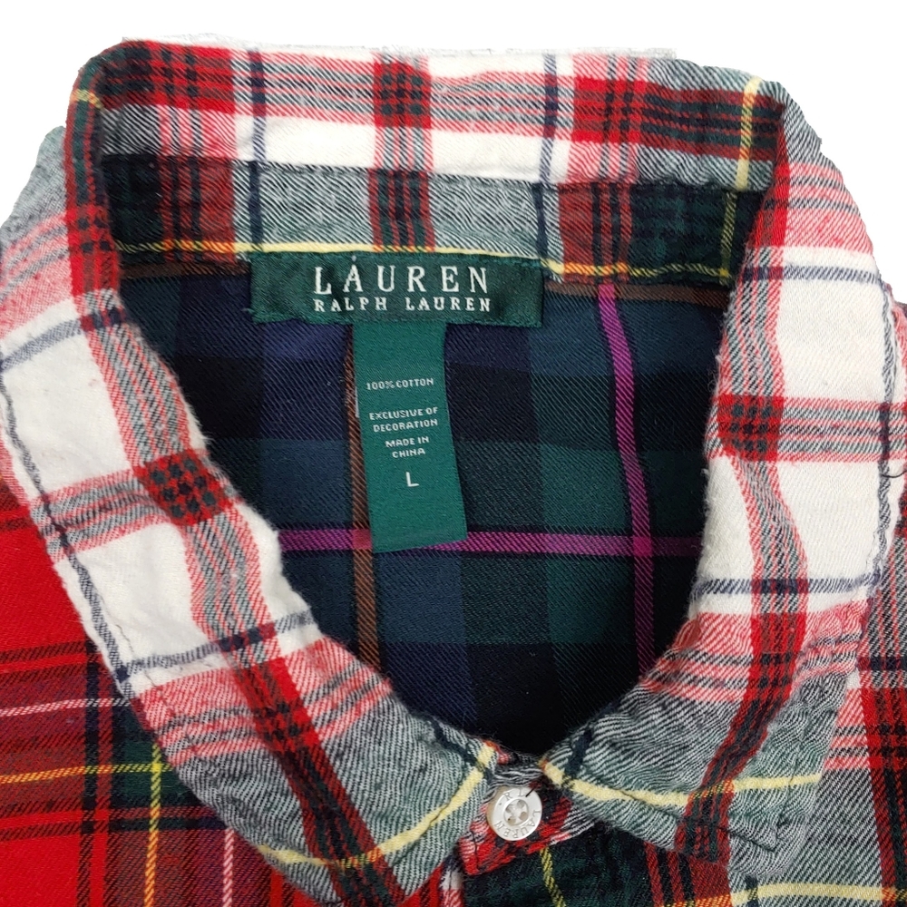 Vtg Ralph Lauren "RLL" Logo Mixed Plaid Button Down Boyfriend Shirt - Picture 4 of 5